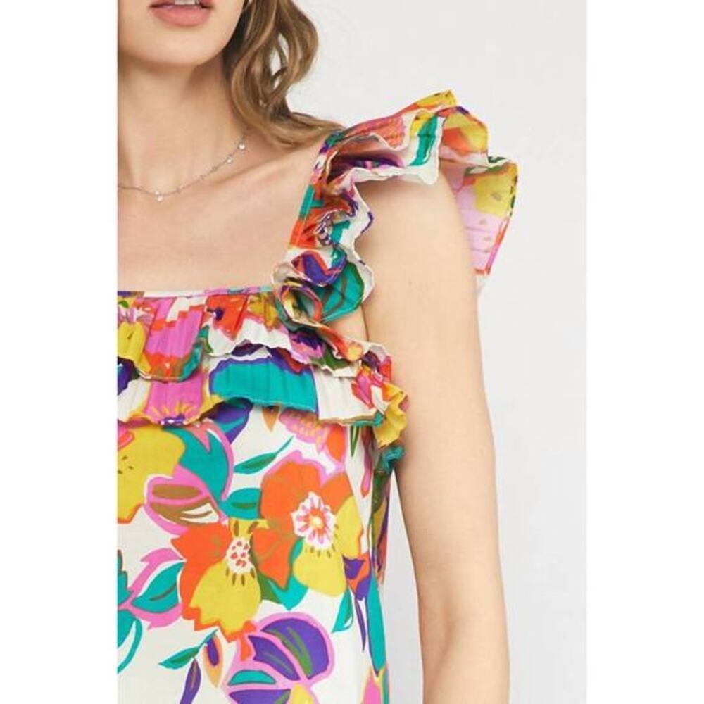 NWT Entro In The Tropics Print Ruffle Top Tropical Vacation Resort Size Medium
